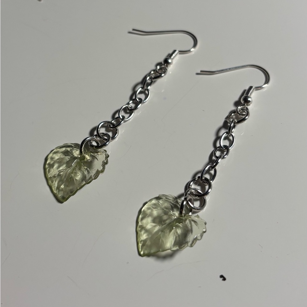Delicate Green Leaf Dangle Earrings